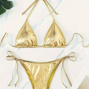 2 Piece Set Bikini (Color: Golden)